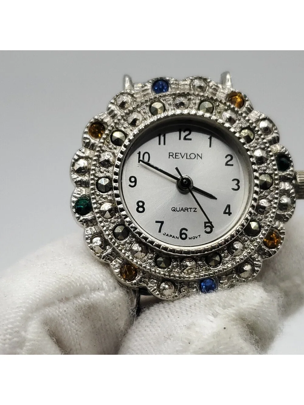 Revlon Multicolor Gem Bezel Quartz Womens Watch 26mm Stretch Band New Battery